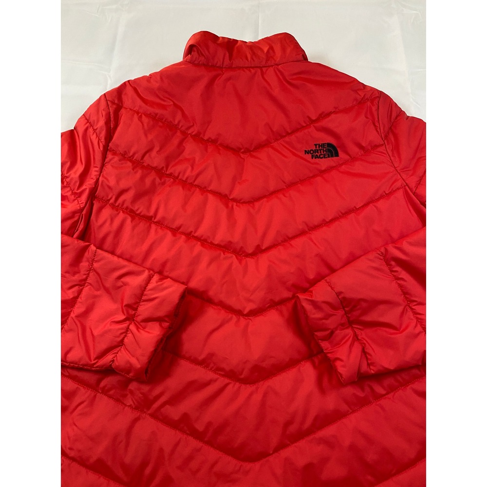 The North Face Red Puffer Jacket Womens Large Chevron Quilted Zip - Picture 5 of 13